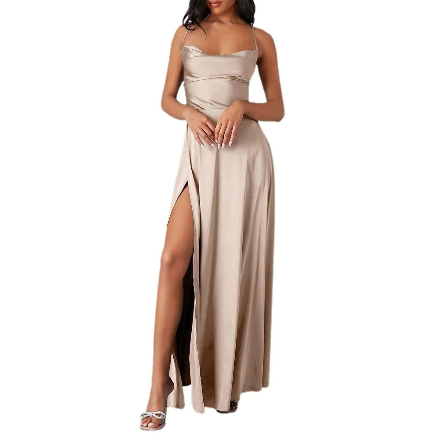 Georgette Dress | Satin Side-Slit Maxi Dress