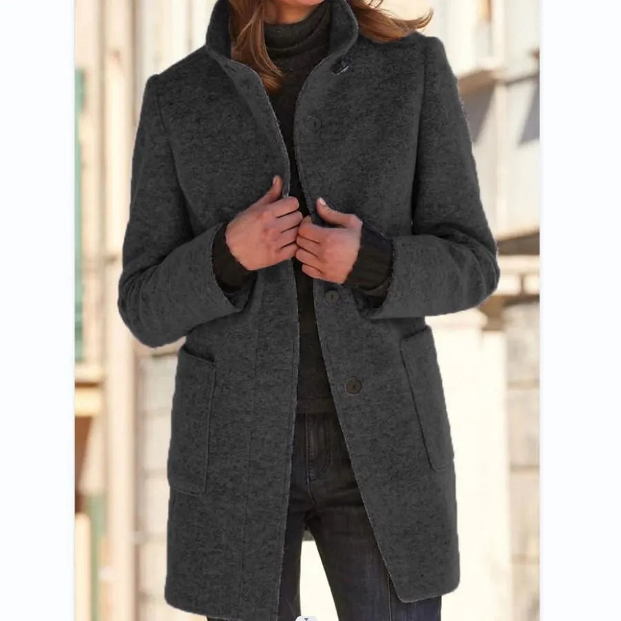 Gillian Retro Wool Coat | Button-Up Turtleneck Jacket