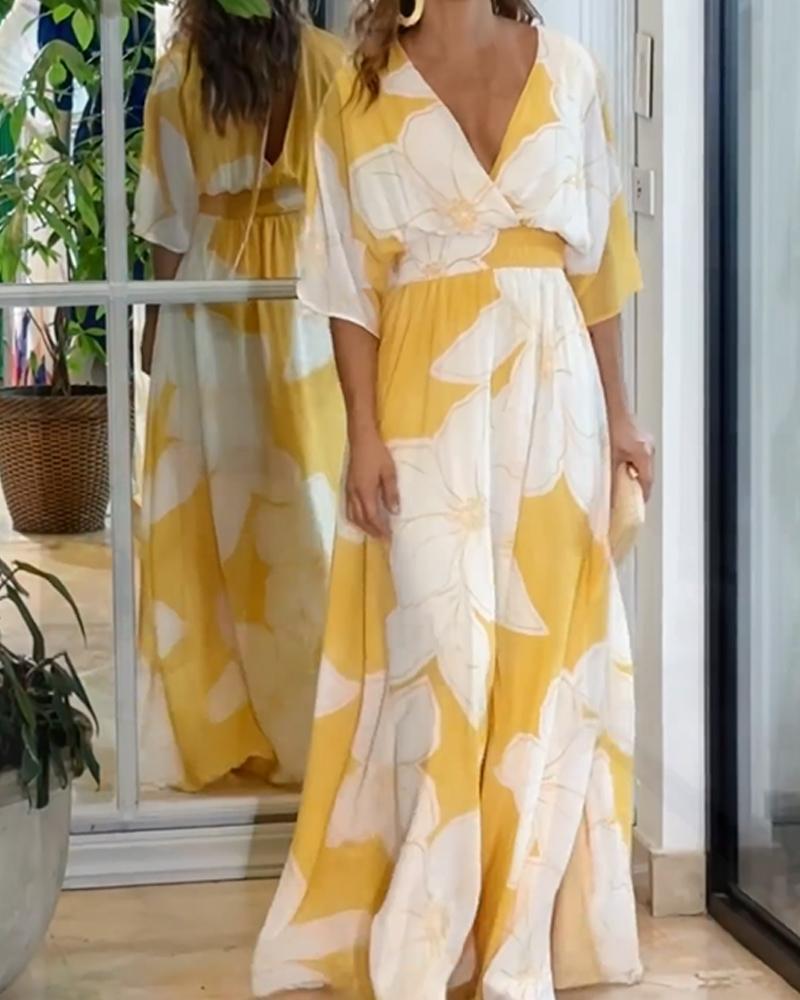 Cirella Maxi Dress | Yellow Floral Deep V-Neck Flowy Summer Dress