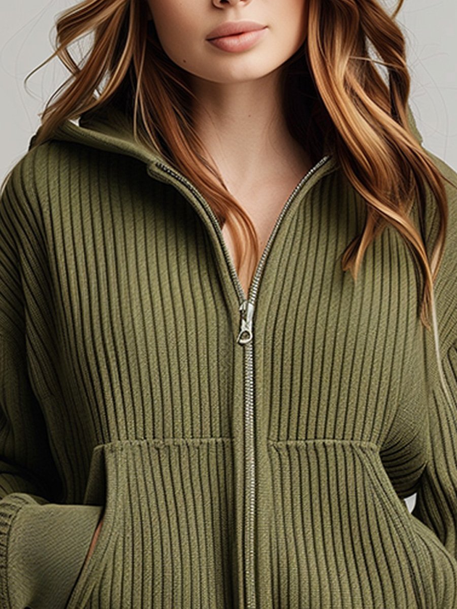 Cleo Sweater | Dark Green Casual Hooded Sweater