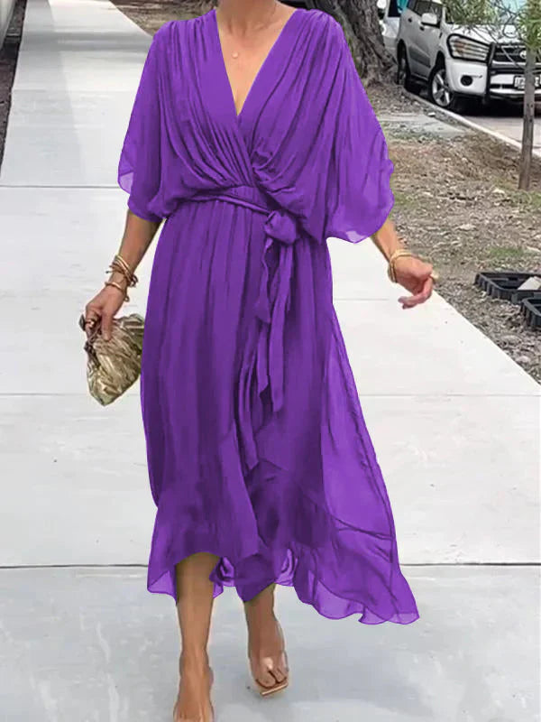 Yesenia Chiffon Dress | Women’s Long Flowy Chiffon Dress with Fairy Skirt Detail