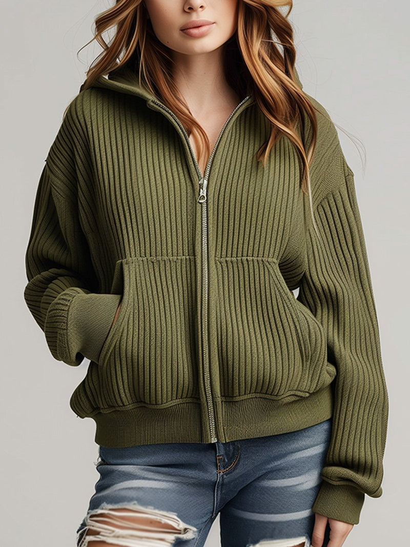 Cleo Sweater | Dark Green Casual Hooded Sweater