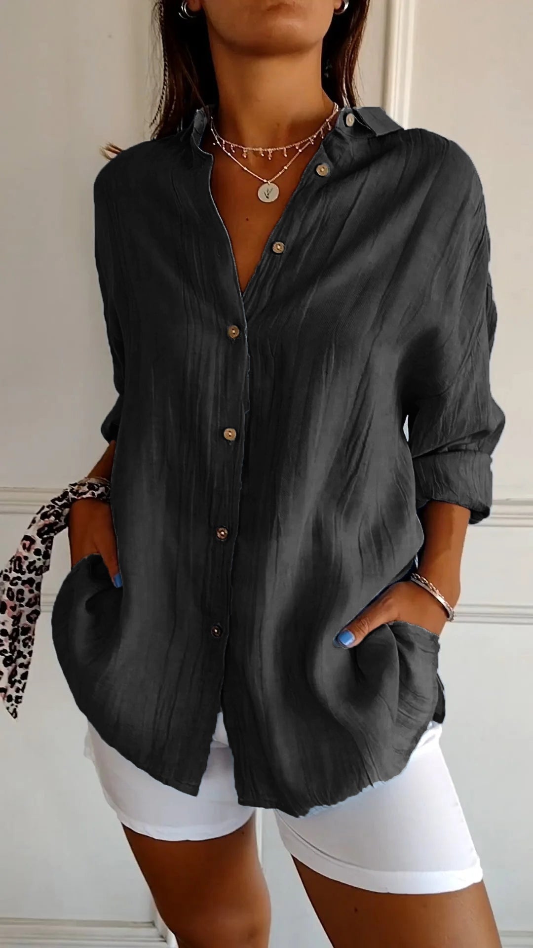 Fleet Blouse | Women’s Elegant Long-Sleeve Blouse with Minimalist Design and Button-Down Front