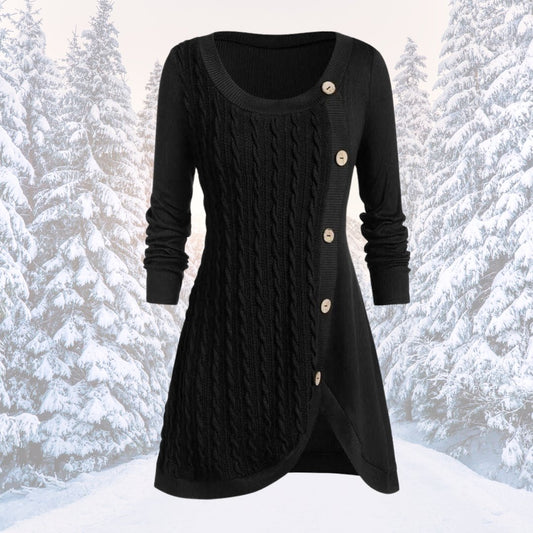 Ishani Dress | Warm Cable-Knit Buttoned Sweater Dress