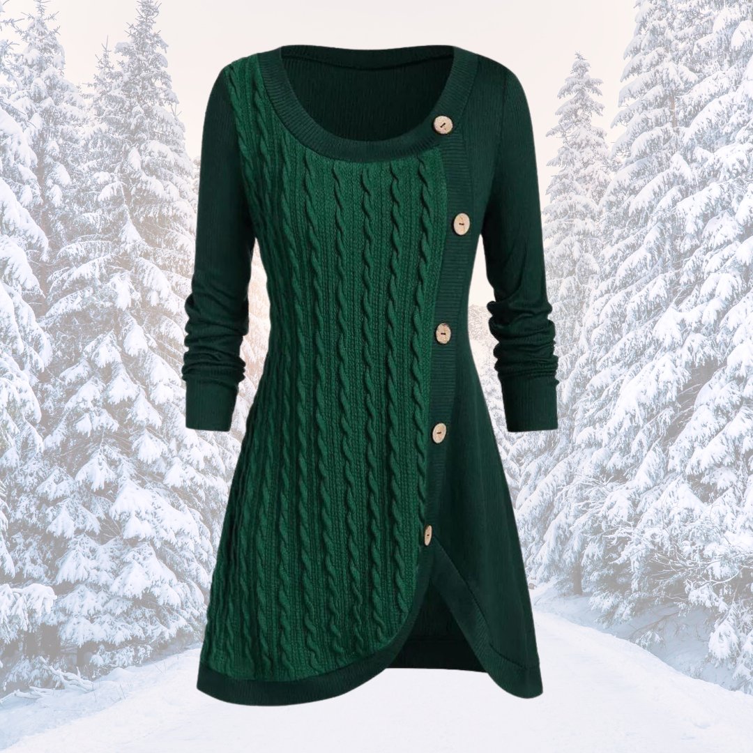 Ishani Dress | Warm Cable-Knit Buttoned Sweater Dress