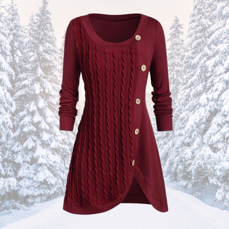 Ishani Dress | Warm Cable-Knit Buttoned Sweater Dress