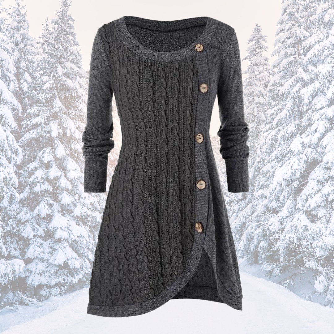 Ishani Dress | Warm Cable-Knit Buttoned Sweater Dress