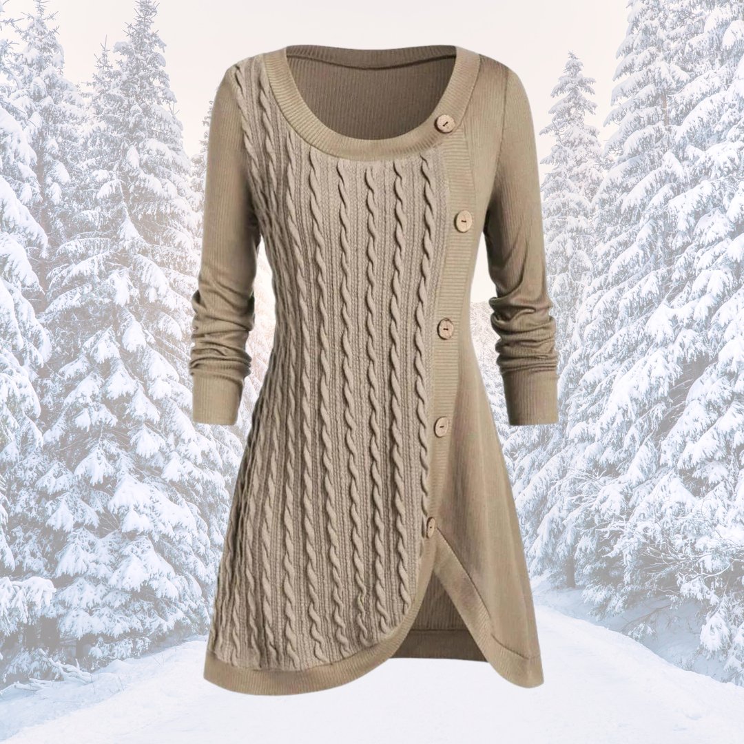 Ishani Dress | Warm Cable-Knit Buttoned Sweater Dress