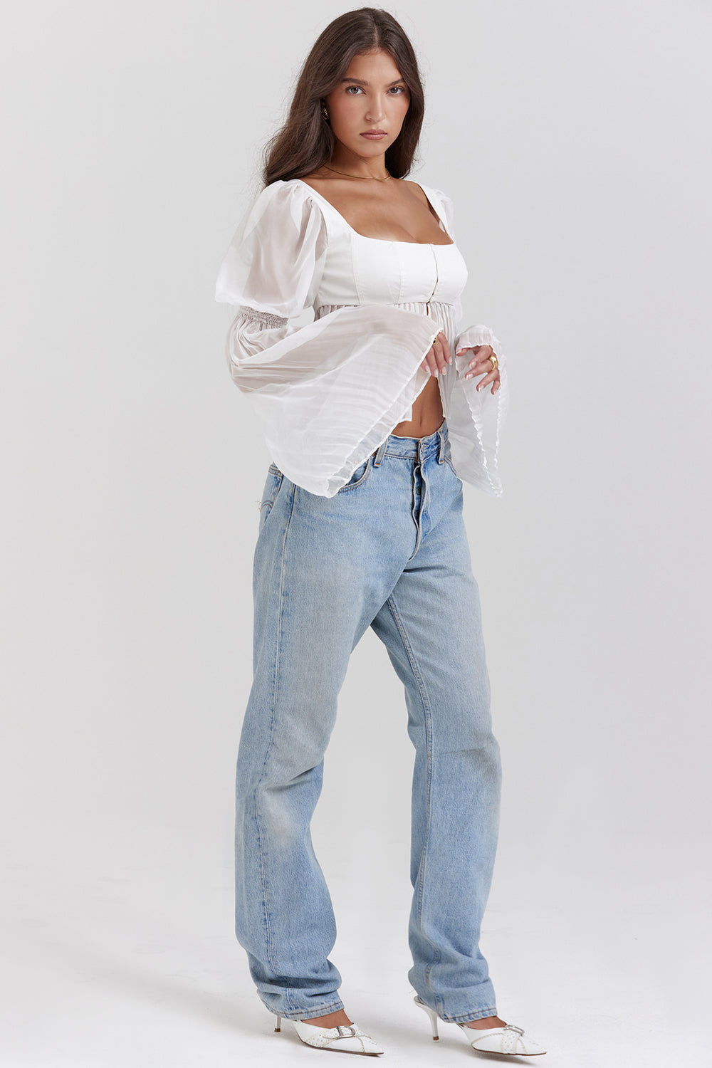 Becca Ruched Top | Women’s White Fitted Top with Soft Ruching and Minimalist Style