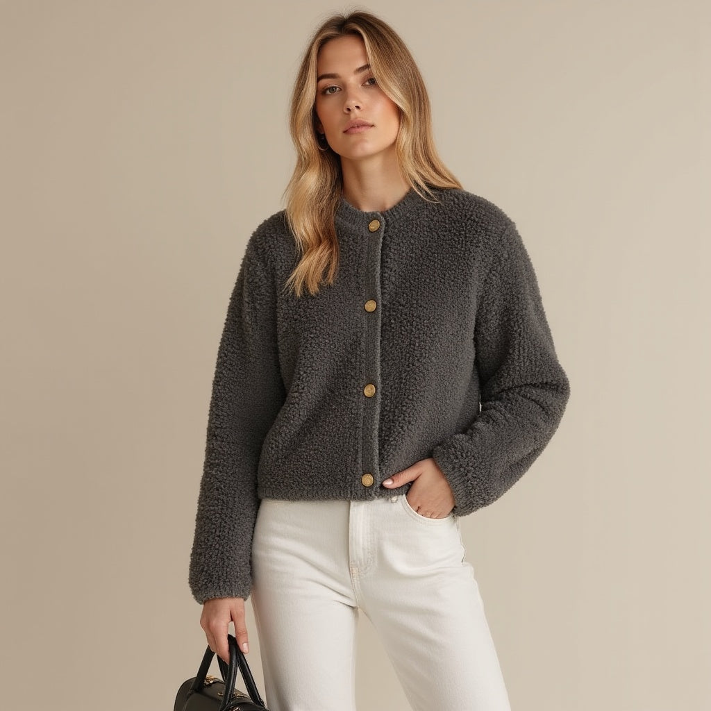 Raisa Cardigan | Women's Autumn Fluffy Knit Cardigan with Decorative Buttons