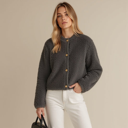 Raisa Cardigan | Women's Autumn Fluffy Knit Cardigan with Decorative Buttons
