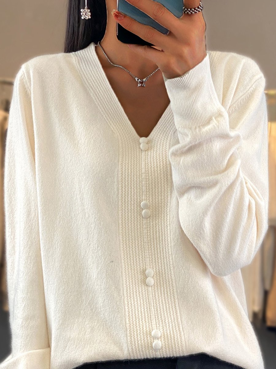 Claribel Sweater | V-Neck Button Pullover Sweater, Classic and Versatile