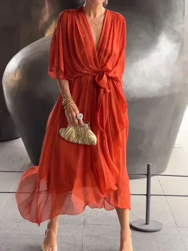 Yesenia Chiffon Dress | Women’s Long Flowy Chiffon Dress with Fairy Skirt Detail