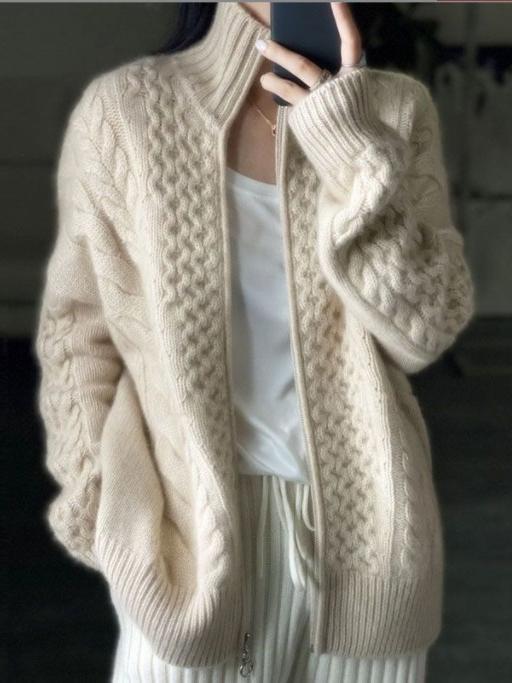 Cynthia Cardigan | Stylish Thick Turtleneck Cable Knit Cashmere Cardigan