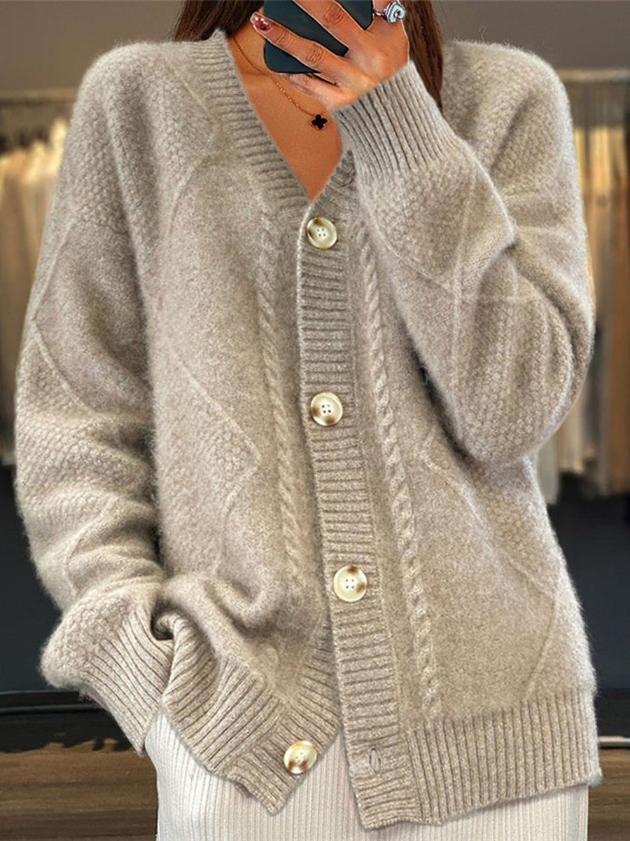 Candice Wool Cardigan | Button-Down Jacquard Knitted Cardigan