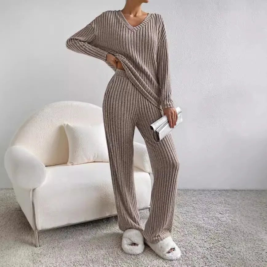 Kamila Lounge Set | Ribbed Knit V-Neck Two-Piece