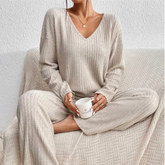 Kamila Lounge Set | Ribbed Knit V-Neck Two-Piece