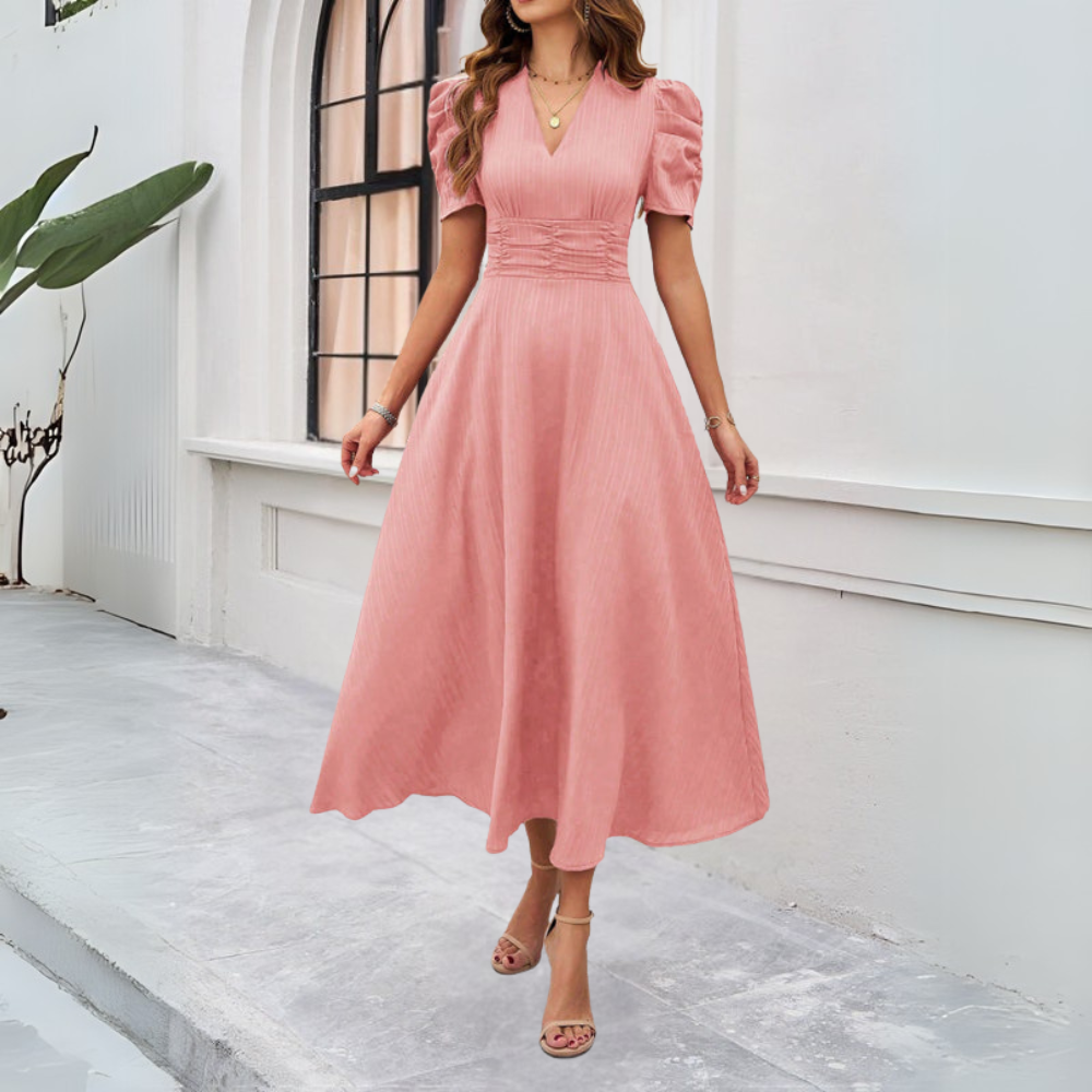 Qivah Dress | Women's Autumn V-Neck Puff Sleeve Maxi Dress