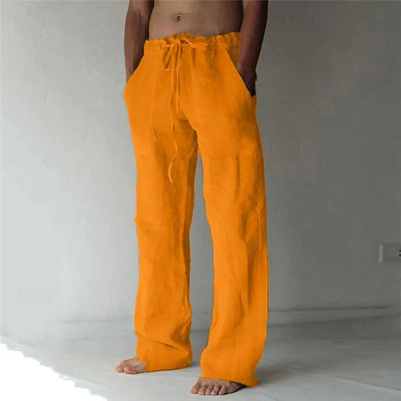 Alexander Linen Trousers | Men’s Wide-Leg Trousers with Drawstring Waist and Relaxed Fit