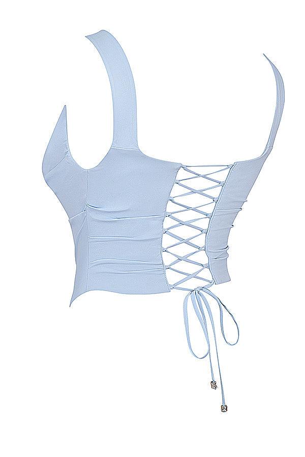 Bella Two-Piece Set | Women’s Soft Blue Corset and Flowy Maxi Skirt