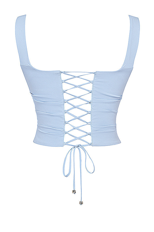 Bella Two-Piece Set | Women’s Soft Blue Corset and Flowy Maxi Skirt