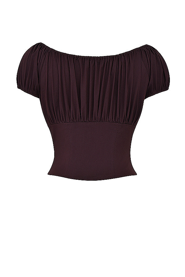 Bayla Two-Piece Set | Women’s Rich Brown Ruffle Top and Midi Skirt with Feminine Flow
