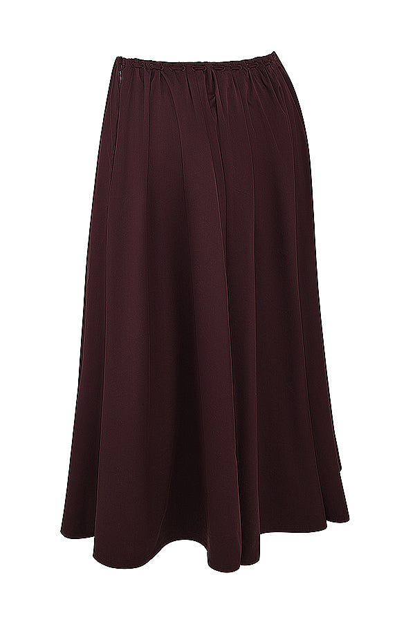 Bayla Two-Piece Set | Women’s Rich Brown Ruffle Top and Midi Skirt with Feminine Flow