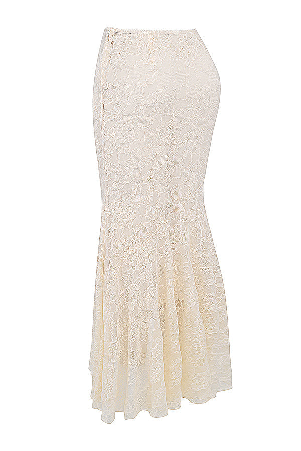 Bee Two-Piece Set | Women’s Cream Lace Corset and Flowing Maxi Skirt in Vintage Style