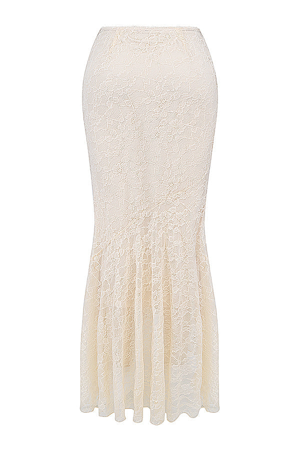 Bee Two-Piece Set | Women’s Cream Lace Corset and Flowing Maxi Skirt in Vintage Style