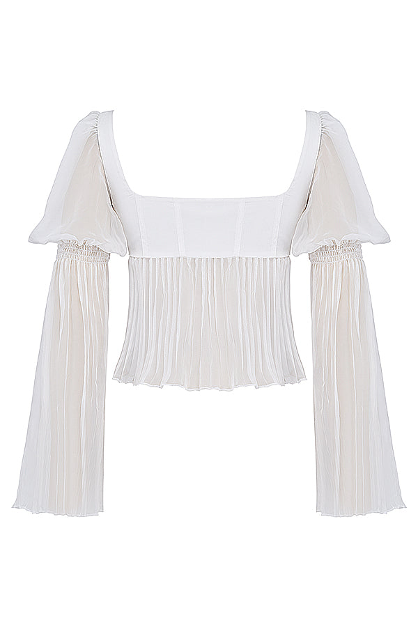 Becca Ruched Top | Women’s White Fitted Top with Soft Ruching and Minimalist Style