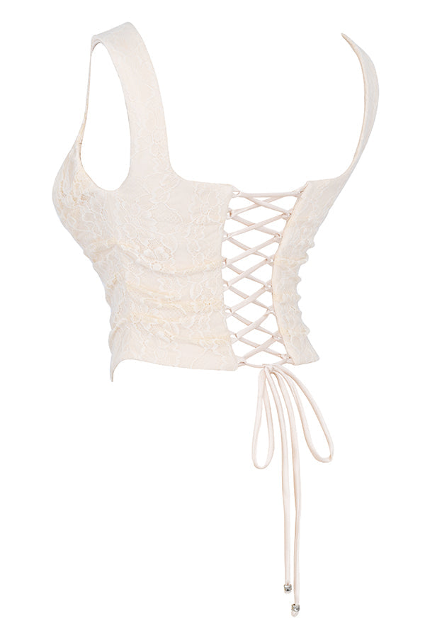Bee Two-Piece Set | Women’s Cream Lace Corset and Flowing Maxi Skirt in Vintage Style