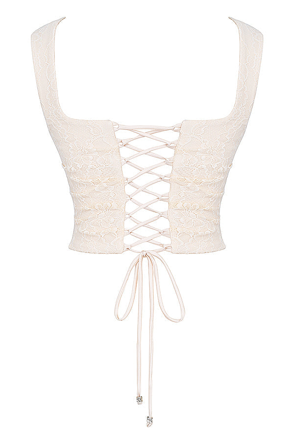 Bee Two-Piece Set | Women’s Cream Lace Corset and Flowing Maxi Skirt in Vintage Style