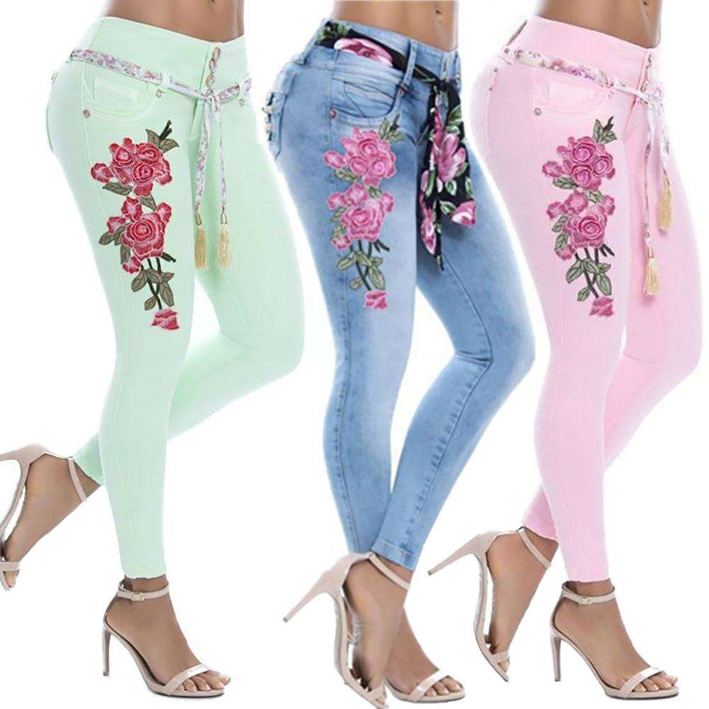 Laurena Jeans | Women's Embroidered Floral Skinny Jeans