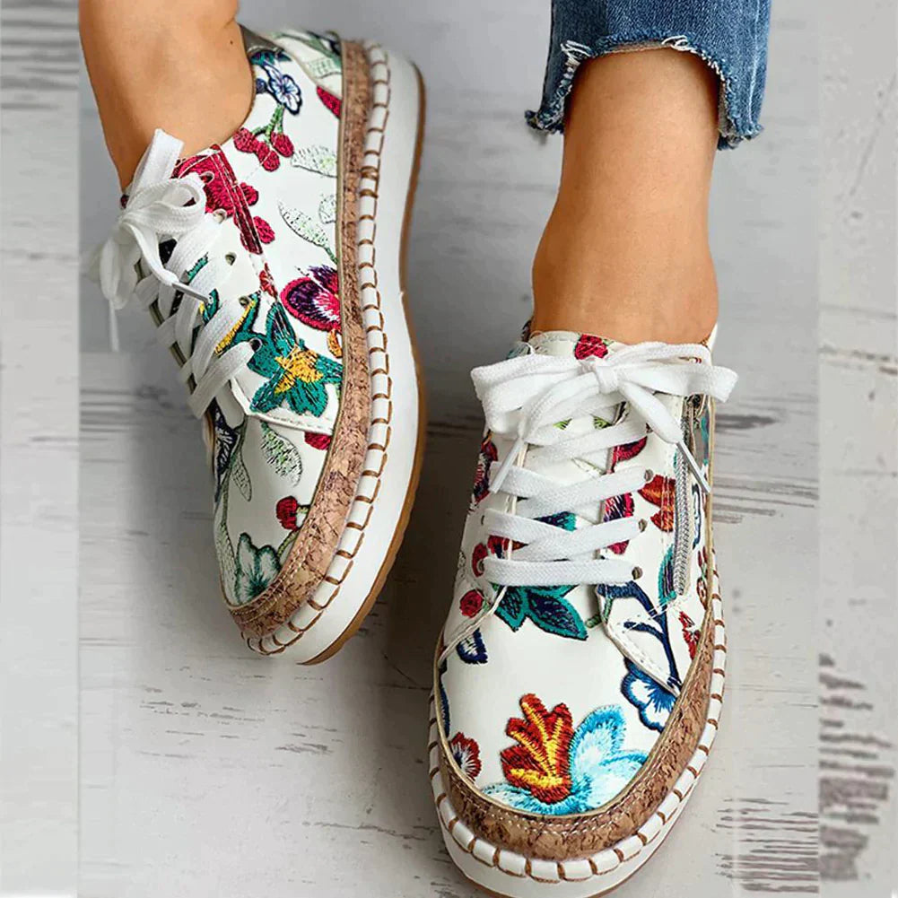 Adalyn Lace-Up Shoes | Women’s Lightweight Floral Embroidered Lace-Up Shoes with Breathable Design