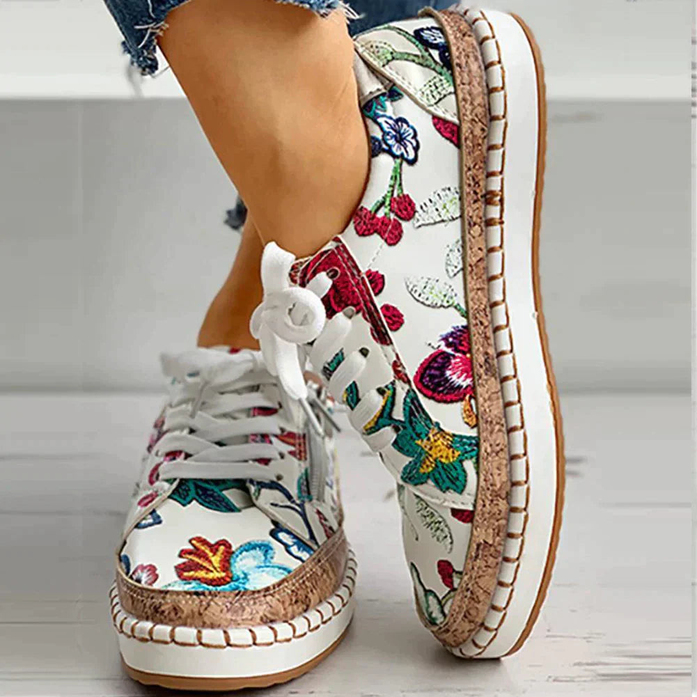 Adalyn Lace-Up Shoes | Women’s Lightweight Floral Embroidered Lace-Up Shoes with Breathable Design