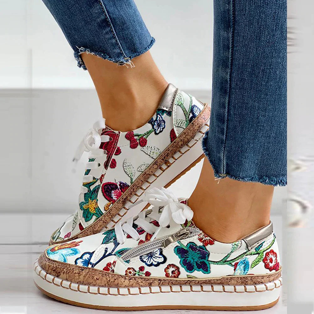 Adalyn Lace-Up Shoes | Women’s Lightweight Floral Embroidered Lace-Up Shoes with Breathable Design