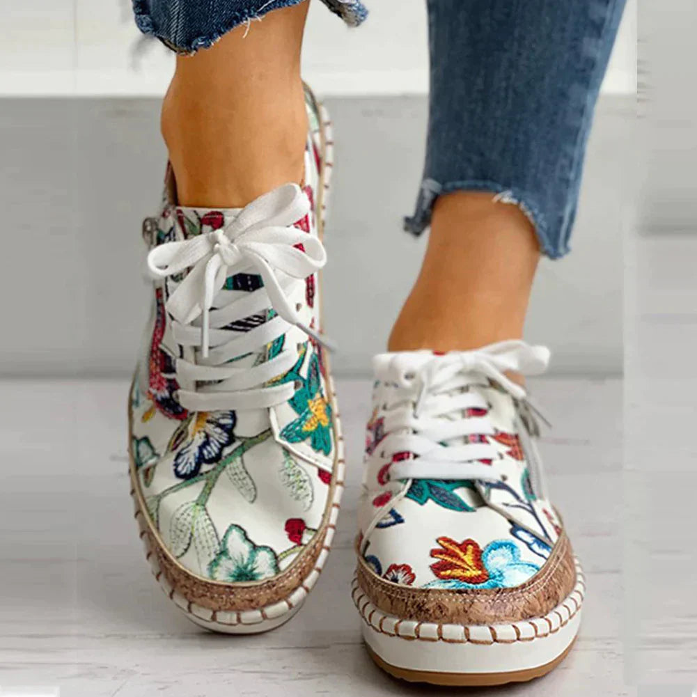 Adalyn Lace-Up Shoes | Women’s Lightweight Floral Embroidered Lace-Up Shoes with Breathable Design