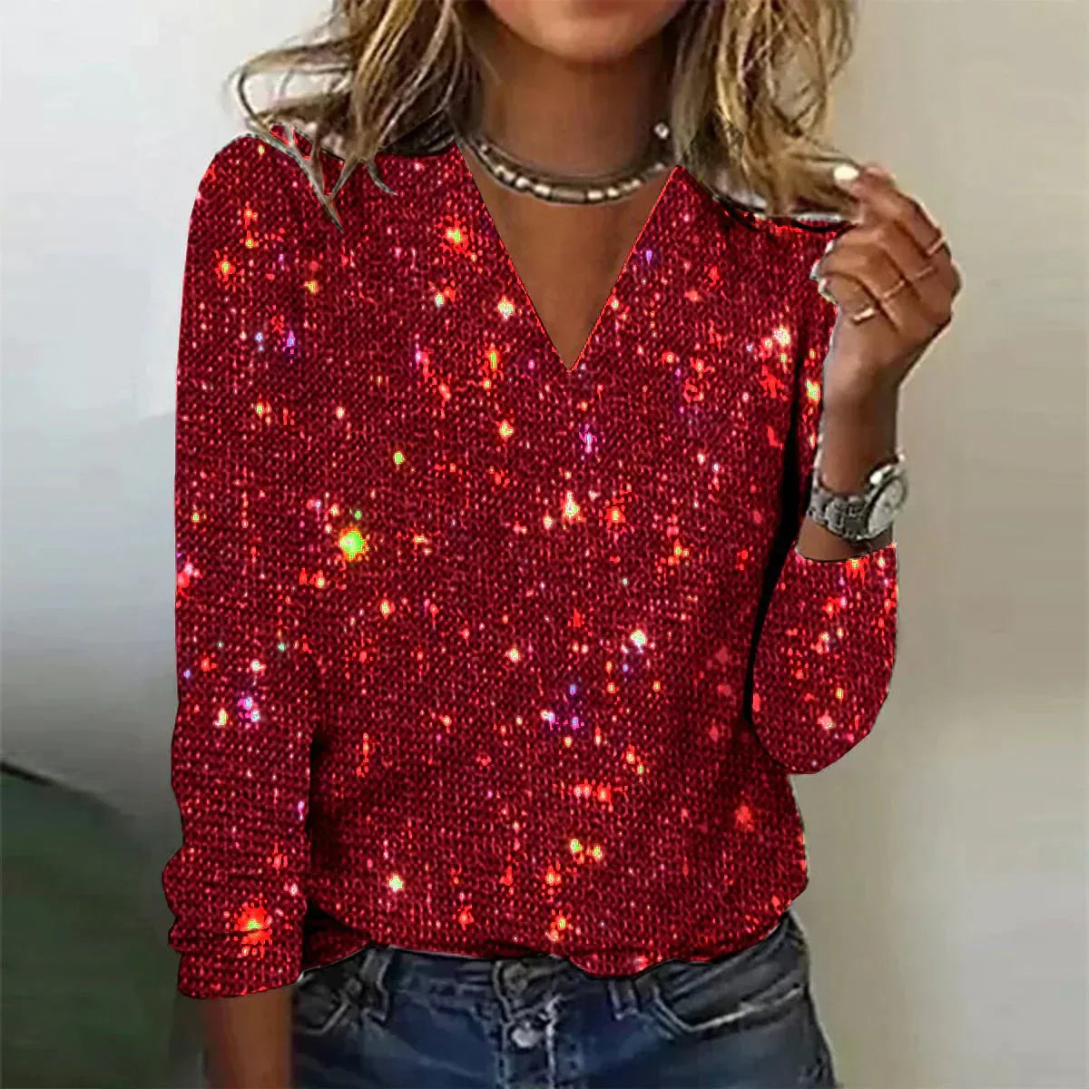 Kiera Top | Sparkle V-Neck Party Essential