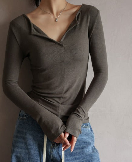 Roma T-shirt | Women’s Autumn Casual Long Sleeve Top with Zipper Neckline