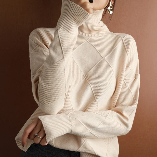 Ginny Sweater | Geometric Pattern Turtleneck Sweater