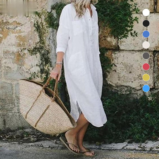 Fanelle Dress | Women’s Long-Sleeve Shirt Dress with Button-Down Front and Relaxed Fit