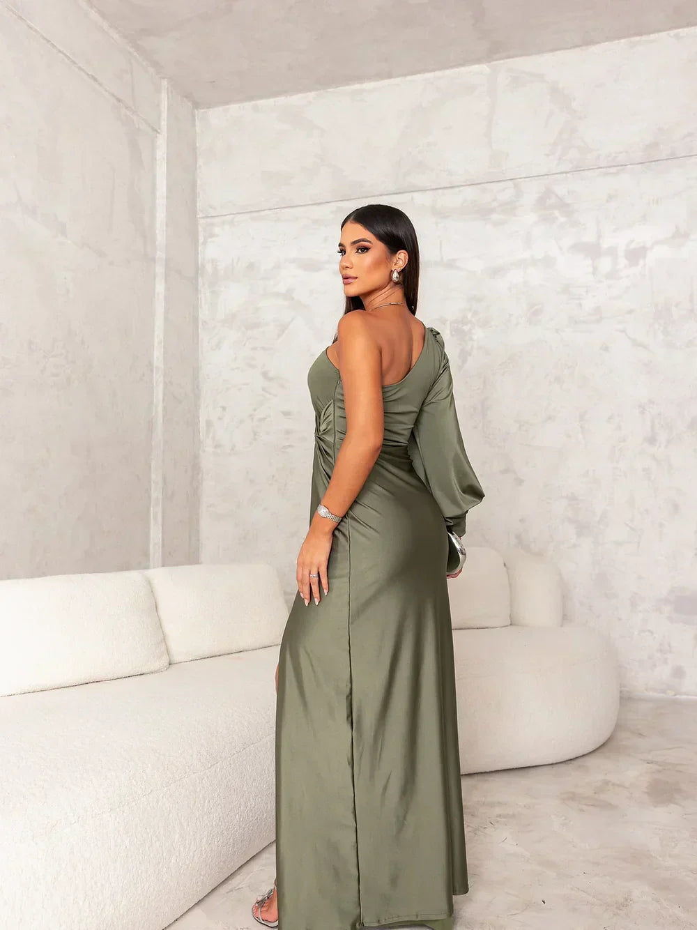 Indah Dress | One-Shoulder Twist Gown with Slit