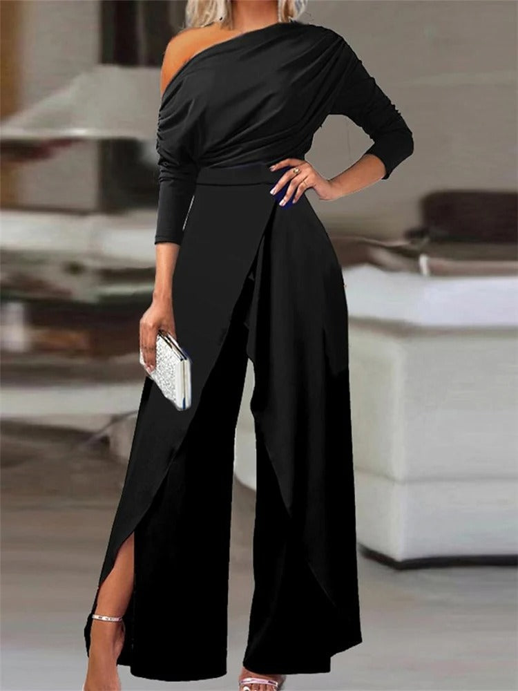 Dorellia  Jumpsuit | One-Shoulder Ruffled Elegant Wide-Leg Jumpsuit for Women