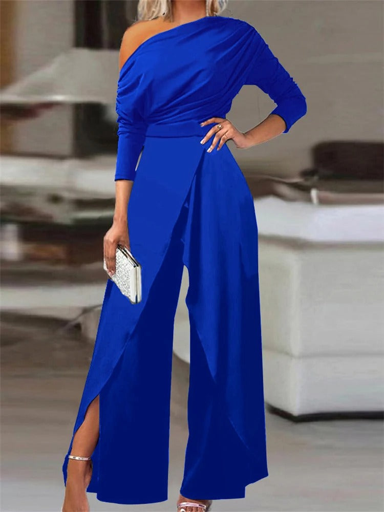 Dorellia  Jumpsuit | One-Shoulder Ruffled Elegant Wide-Leg Jumpsuit for Women