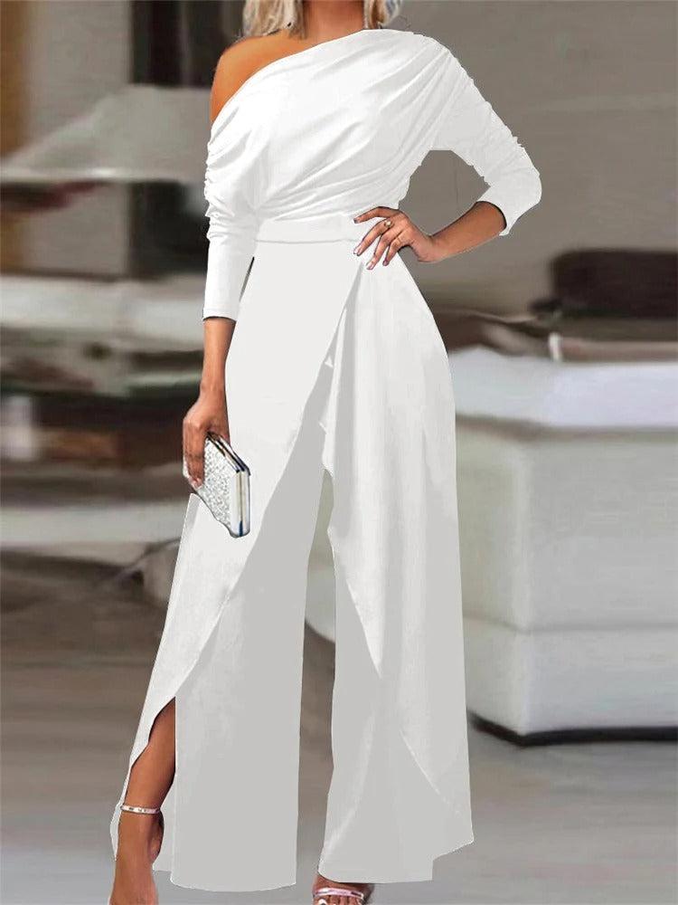 Dorellia  Jumpsuit | One-Shoulder Ruffled Elegant Wide-Leg Jumpsuit for Women
