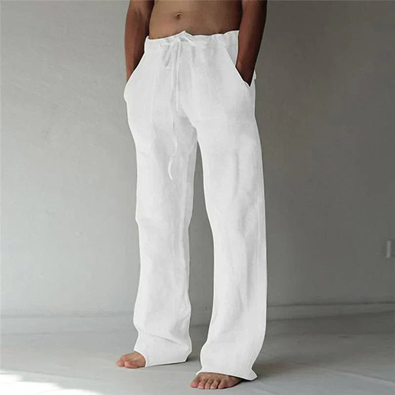 Alexander Linen Trousers | Men’s Wide-Leg Trousers with Drawstring Waist and Relaxed Fit