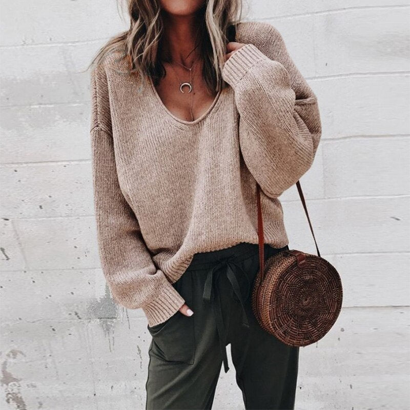 Nerine Jumper | Women's Autumn Loose V-Neck Knitted Jumper