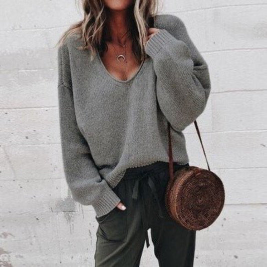 Nerine Jumper | Women's Autumn Loose V-Neck Knitted Jumper