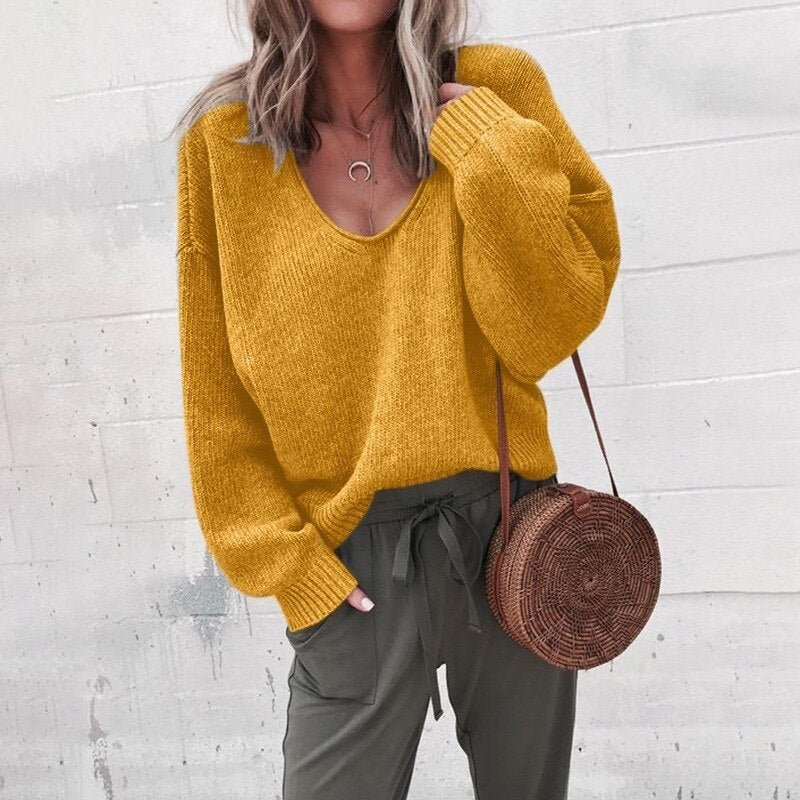 Nerine Jumper | Women's Autumn Loose V-Neck Knitted Jumper