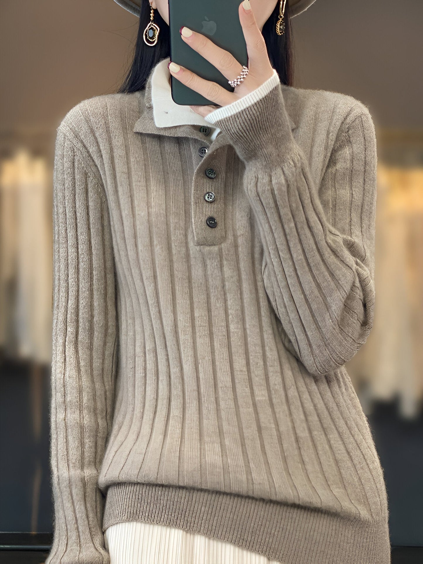 Kinsley Sweater | Casual Turn-Down Collar Knit Sweater for Women